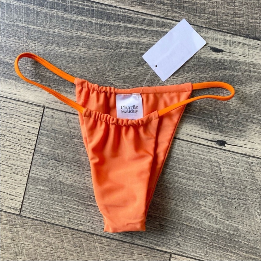 NWT Charlie Holiday Delilah String Bikini Bottom Tangerine Orange Beach Size 2